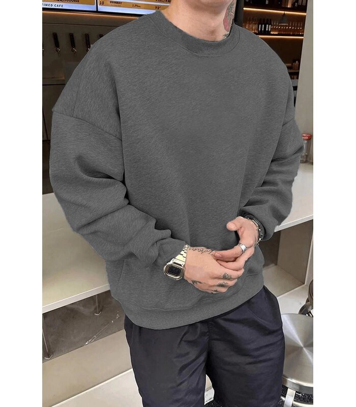 Erkek Düz Bisiklet Yaka 3 iplik pamuklu sweatshirt - Füme