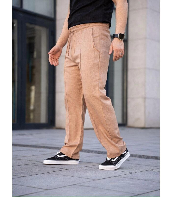 Erkek Keten Cepli Çıma Dikişli jogger Buggy Pantalon Rahat kalıp - Kahverengi