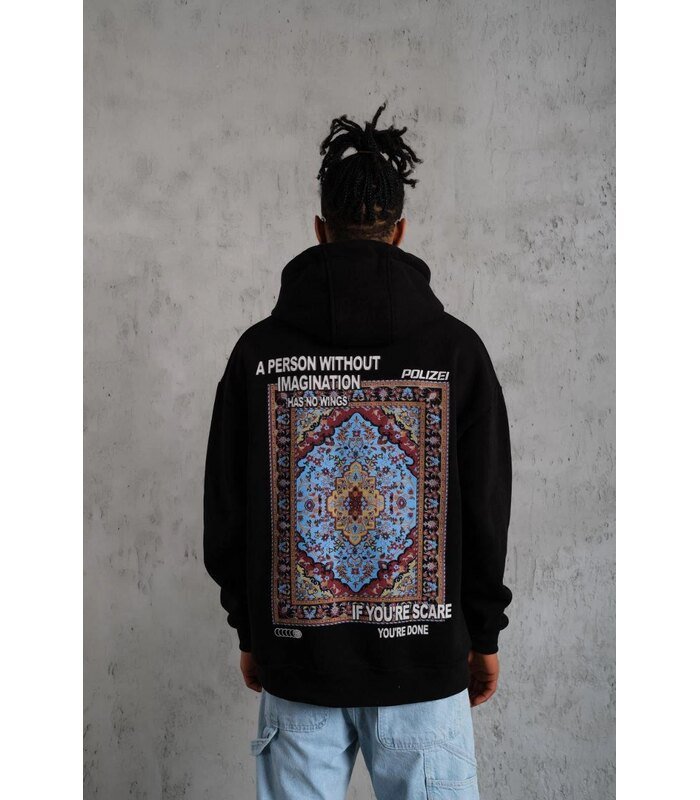 Erkek 3 İplik Pamuklu Kapüşonlu Baskılı Cepli Oversize Sweatshirt Hoodie - Siyah