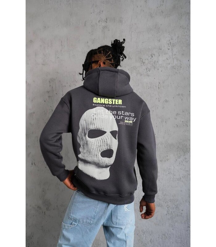 Erkek Baskılı Kapüşonlu 3 iplik pamuklu hoodie Sweatshirt - Gri