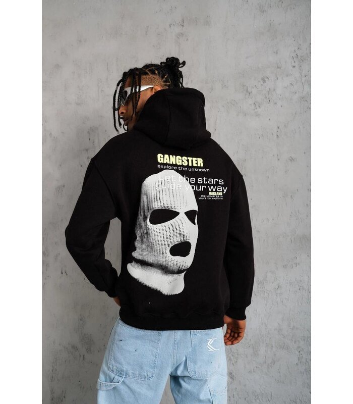 Erkek Baskılı Kapüşonlu 3 iplik pamuklu hoodie Sweatshirt - Siyah