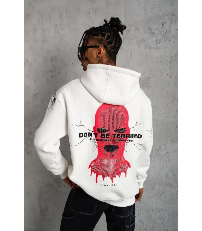 Erkek Kapüşonlu Kanguru Cepli Sweatshirt 3 İplik Pamuklu Baskılı Hoodie - Beyaz