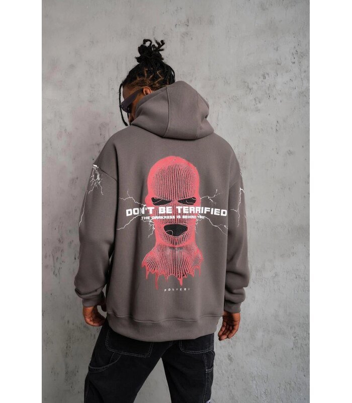 Erkek 3 İplik Pamuklu Kapüşonlu Baskılı Cepli Oversize Sweatshirt Hoodie - Gri
