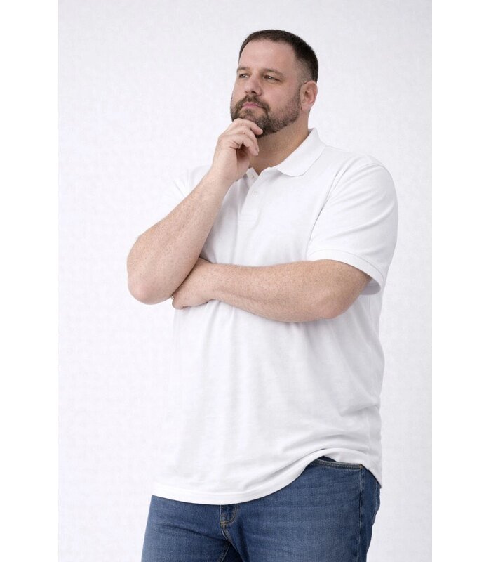 Erkek Polo Yaka Düğmeli Tişört Pike Kumaş Battal Beden Kısa Kol T-Shirt - Beyaz