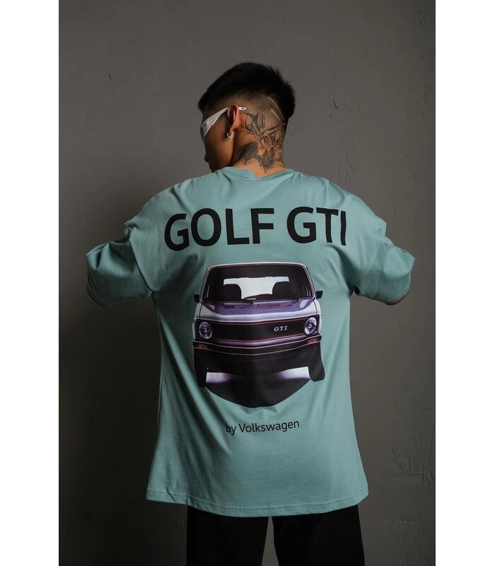 Erkek Oversize Tişört Golf GTI Retro Araba Baskılı T-shirt - Mint Yeşili