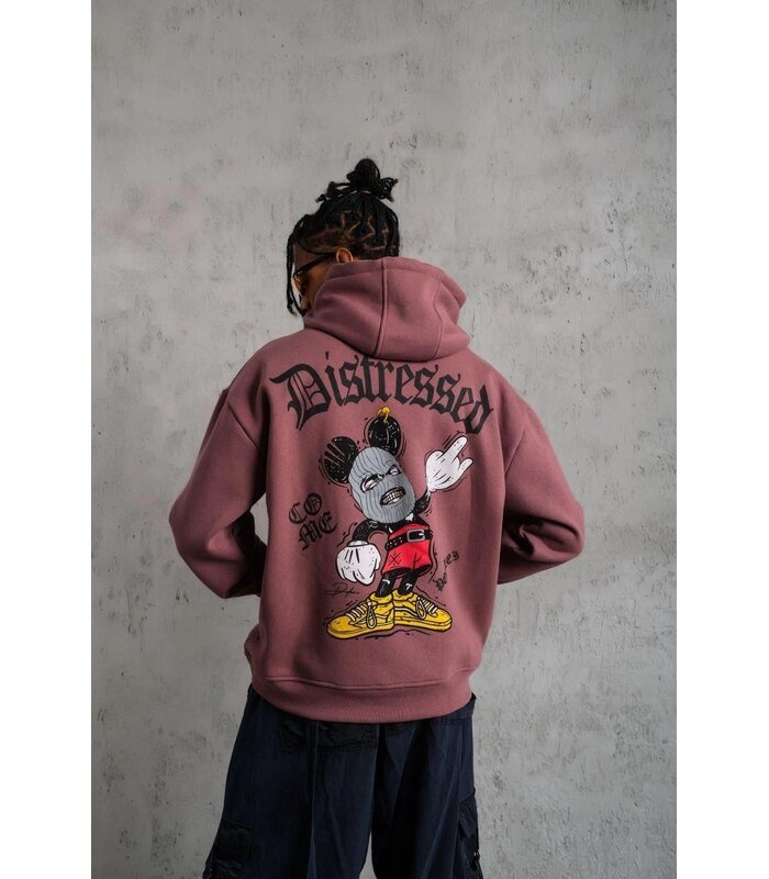Erkek 3 İplik Pamuklu Kapüşonlu Kanguru Cepli Sweatshirt Hoodie - Gül Kurusu