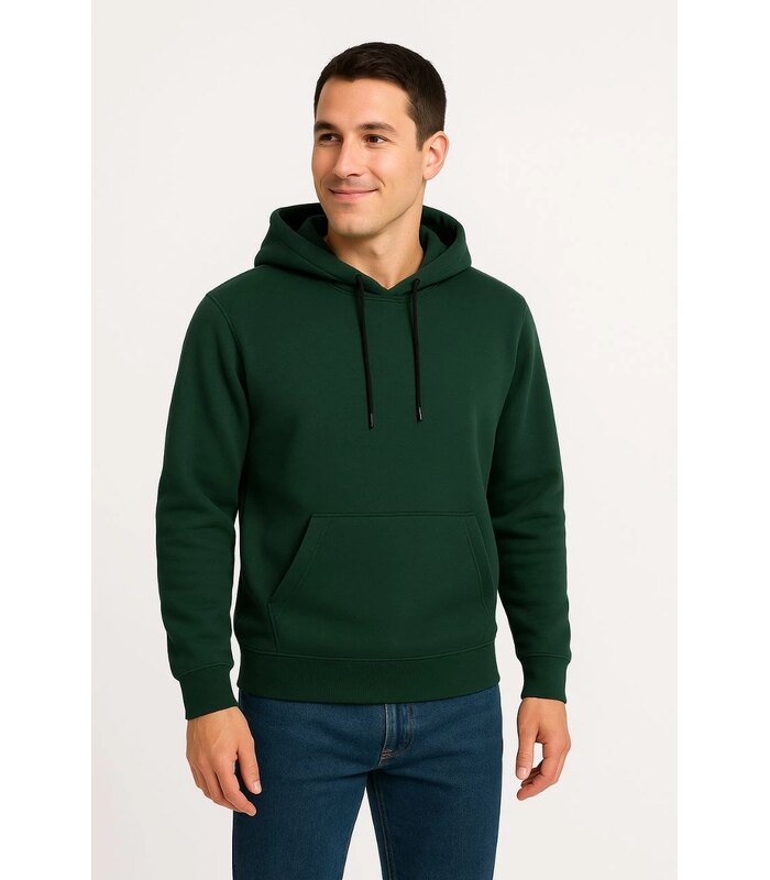 Erkek 3 İplik Pamuklu Kapüşonlu Kanguru Cepli SweatShirt hoodie - Haki