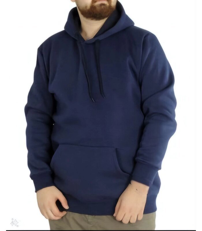 Erkek 3 İplik Pamuklu Kapüşonlu Cepli Hoodie Sweatshirt - Lacivert