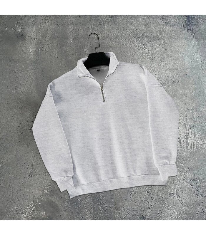 Erkek Yarım Fermuarlı Üç İplik Sweatshirt - Gri