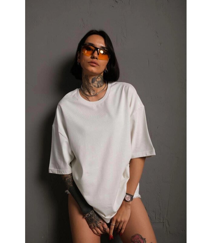Kadın Tişört Yazlık Düz Kısa kol Penye T-shirt - Beyaz