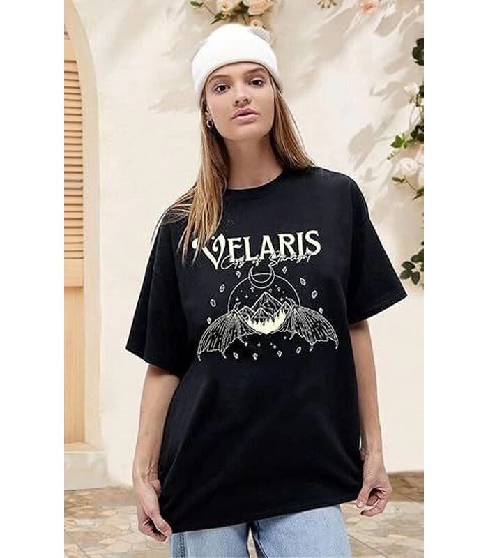 Kadın Baskılı T-Shirt Kısa Kol Bisiklet Yaka Oversize Rahat Kalıp Tişört - Siyah