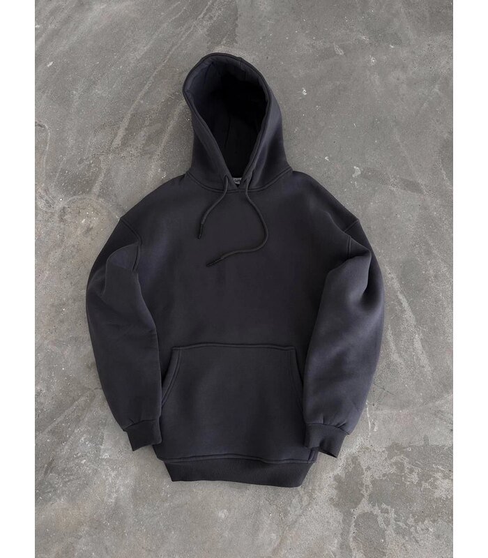 Kadın Kapüşonlu Kanguru Cepli 3 İplik Pamuklu Oversize Hoodie Sweatshirt - Füme