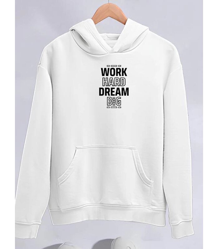 Kadın Oversize Kapüşonlu Cepli Baskılı 3 İplik Pamuklu Hoodie Sweatshirt - Beyaz