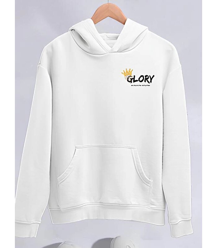 Kadın Oversize Kapüşonlu Kanguru Cepli Baskılı 3 İplik Pamuklu Sweatshirt Hoodie - Beyaz