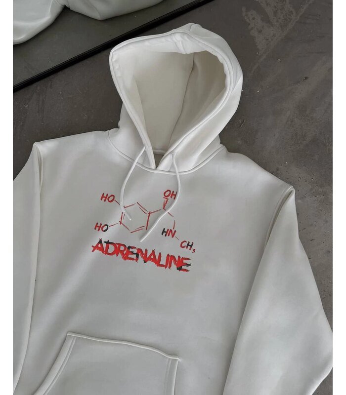 Kadın Oversize Kapüşonlu Cepli Baskılı 3 İplik Pamuklu Hoodie Sweatshirt - Beyaz