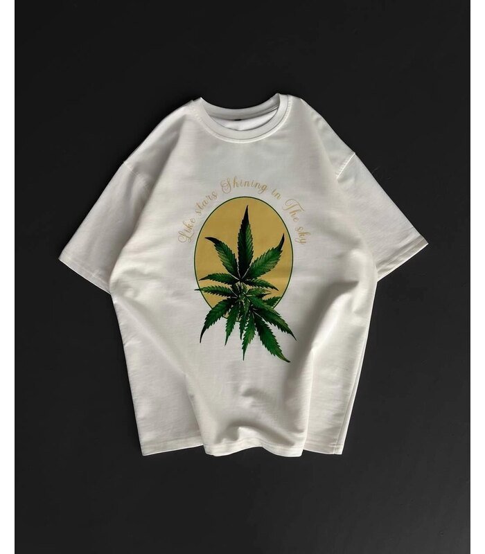 Erkek Kısa Kol Yazlık Tişört Bisiklet Yaka Baskılı Oversize T-Shirt - Beyaz
