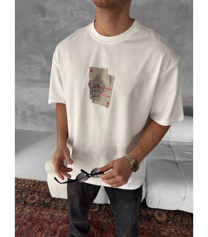 ERKEK Tişört Kısa kol Ön ve Arka Baskılı Oversize Bisiklet Yaka T-Shirt - Beyaz