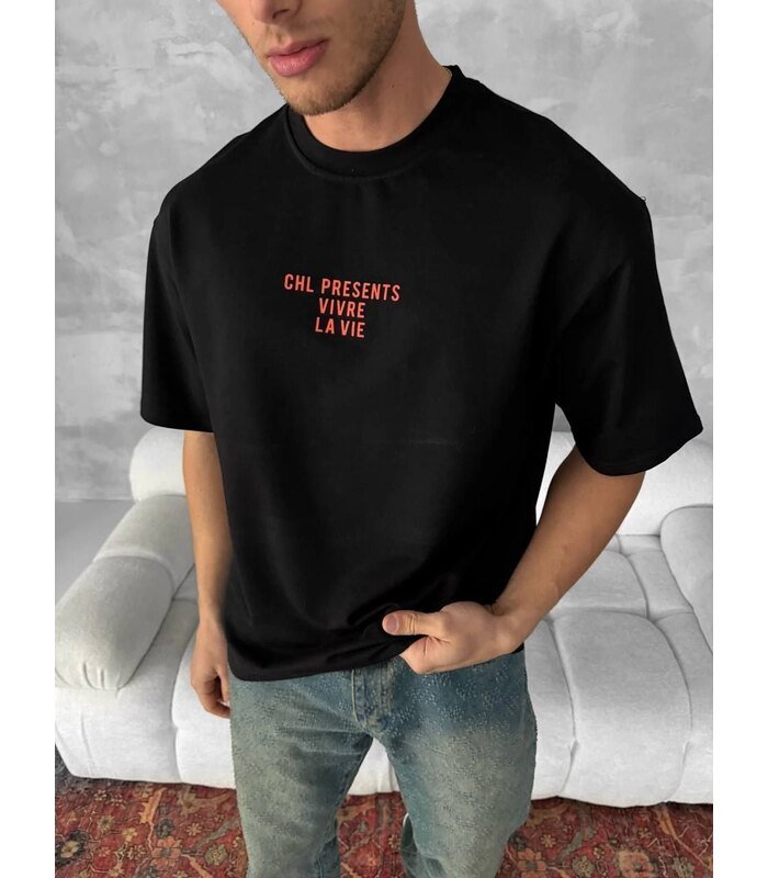 Erkek Ön ve Arka Baskılı T-Shirt Kısa Kol Bisiklet Yaka Regular Fit Tişört - Siyah
