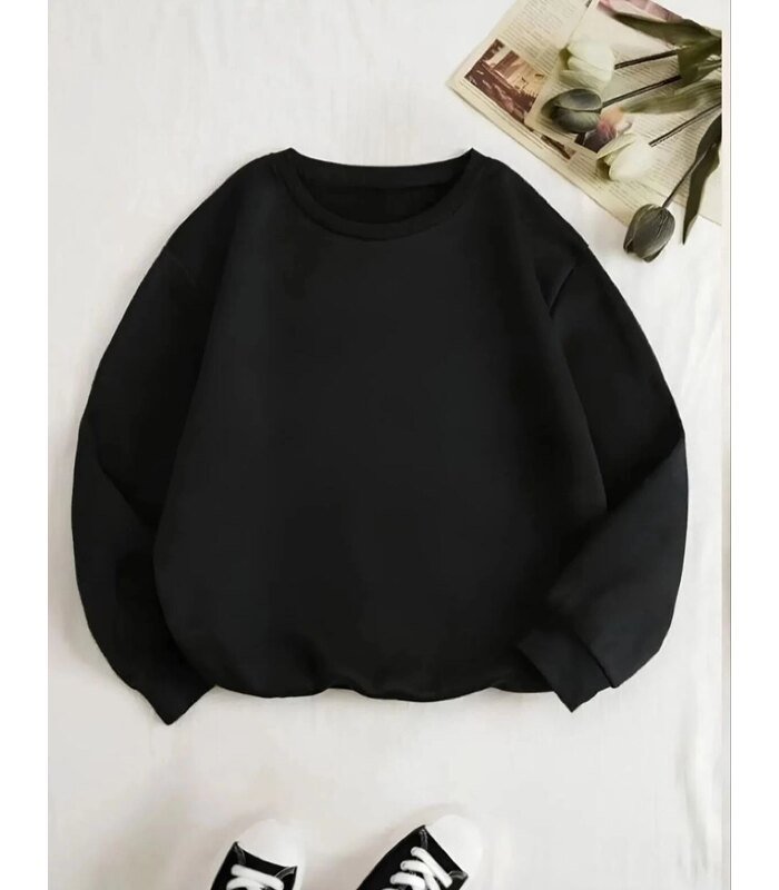 Kadın 3 İplik Pamuklu Bisikilet Yaka SweatShirt - Siyah