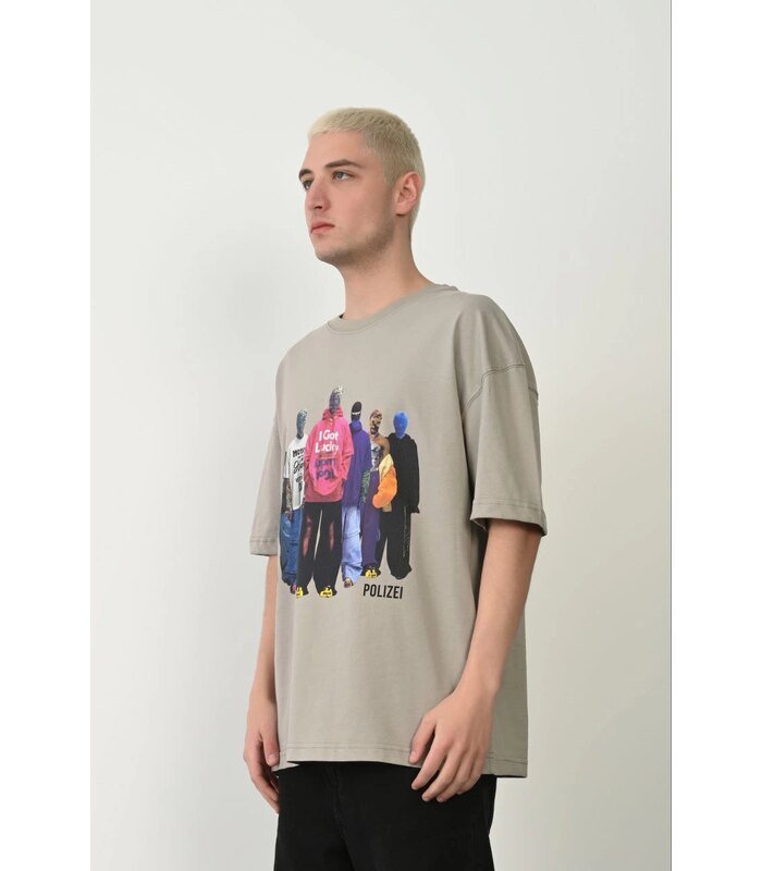 Erkek Baskılı T-Shirt Kısa Kol Bisiklet Yaka Rahat Kalıp Tişört - Boyalı Gri