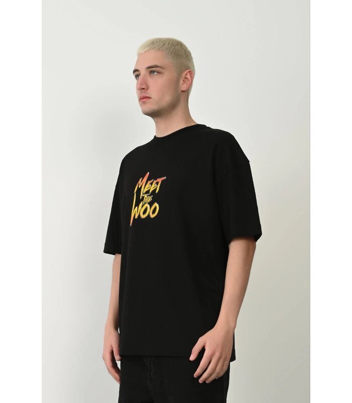 Erkek Baskıkı Kısa kok Bisiklet Yaka T-Shirt - Siyah
