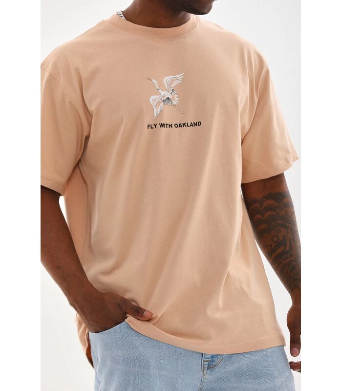 Erkek Baskılı T-Shirt Kısa Kol Bisiklet Yaka Rahat Kalıp Tişört - Bej