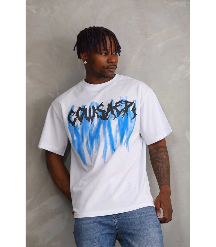 Erkek Baskılı T-Shirt Kısa Kol Bisiklet Yaka Rahat Kalıp Tişört - Beyaz
