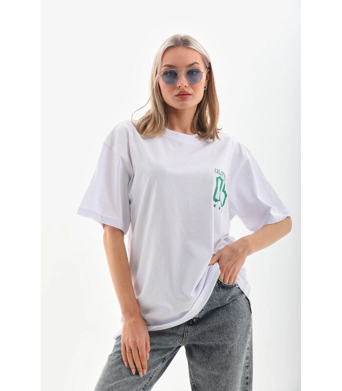 Kadın Baskılı kısa kol Oversize T-Shirt - Beyaz