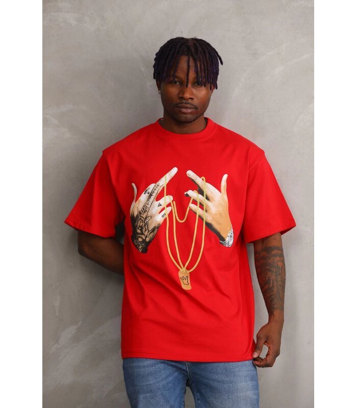 Erkek Baskılı T-Shirt Kısa Kol Bisiklet Yaka Rahat Kalıp Tişört - Kırmızı