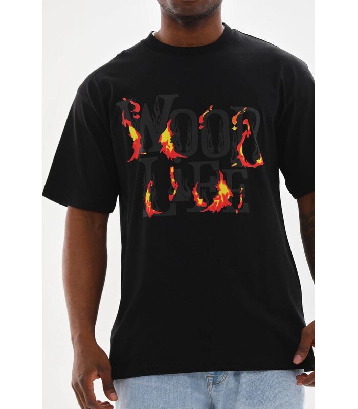 Erkek Baskılı T-Shirt Kısa Kol Bisiklet Yaka Rahat Kalıp Tişört - Siyah