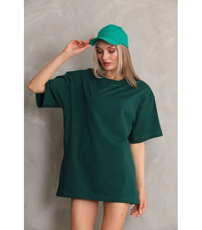 Kadın Düz  Kısa kol Penye T-shirt- Yeşil