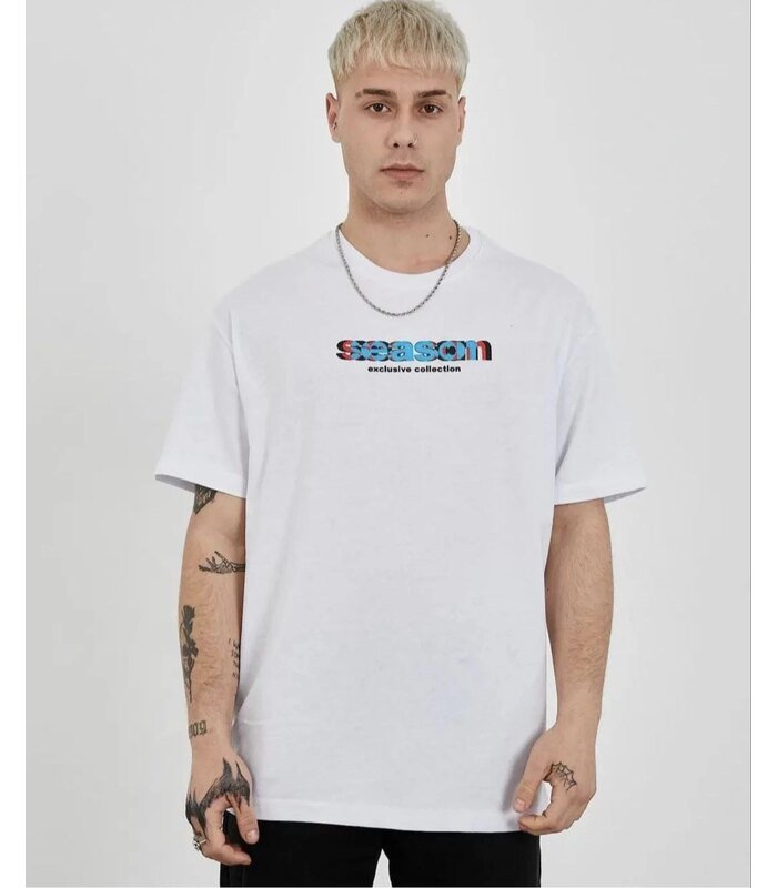 Erkek Kısa Kol Yazlık Tişört Bisiklet Yaka Baskılı Oversize T-Shirt - Beyaz