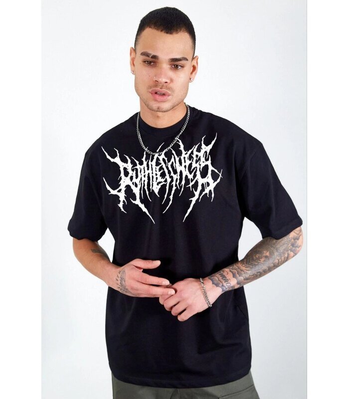 Erkek Kısa Kol Yazlık Tişört Bisiklet Yaka Baskılı Oversize T-Shirt - Siyah