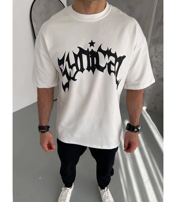 ERKEK Tişört Bisiklet Yaka Baskılı Kısa kol T-Shirt - Beyaz