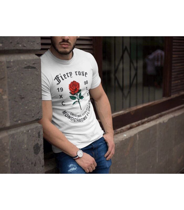 Erkek Tişort Bisiklet Yaka Baskılı Kısa kol T-Shirt - Beyaz