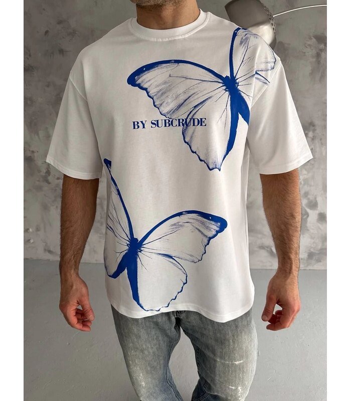 Erkek Kısa Kol Yazlık Tişört Bisiklet Yaka Baskılı Oversize T-Shirt - Beyaz