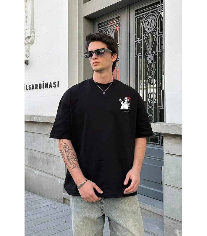 Erkek Kısa Kol Yazlık Tişört Bisiklet Yaka Baskılı Oversize T-Shirt - Beyaz