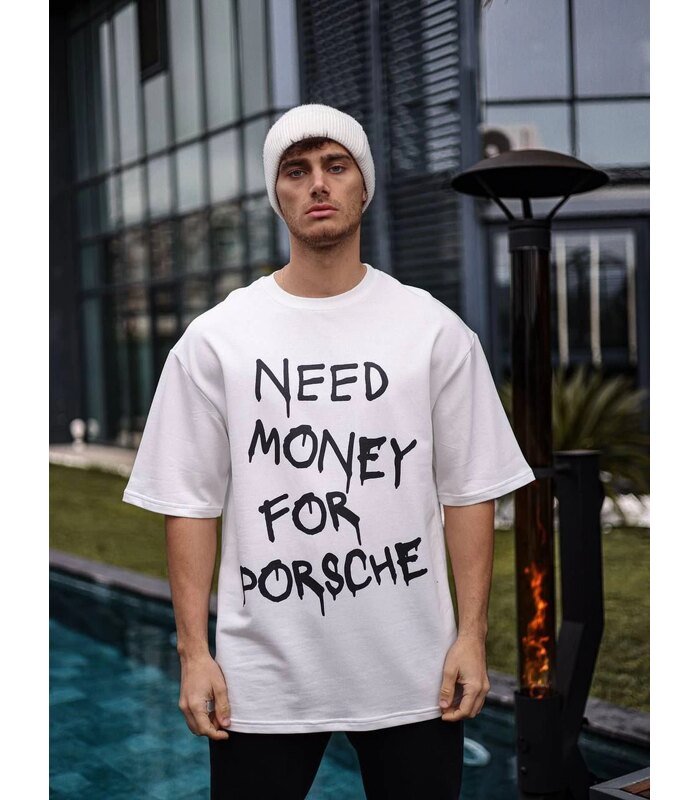 Erkek Kısa Kol Yazlık Tişört Bisiklet Yaka Baskılı Oversize T-Shirt - Beyaz