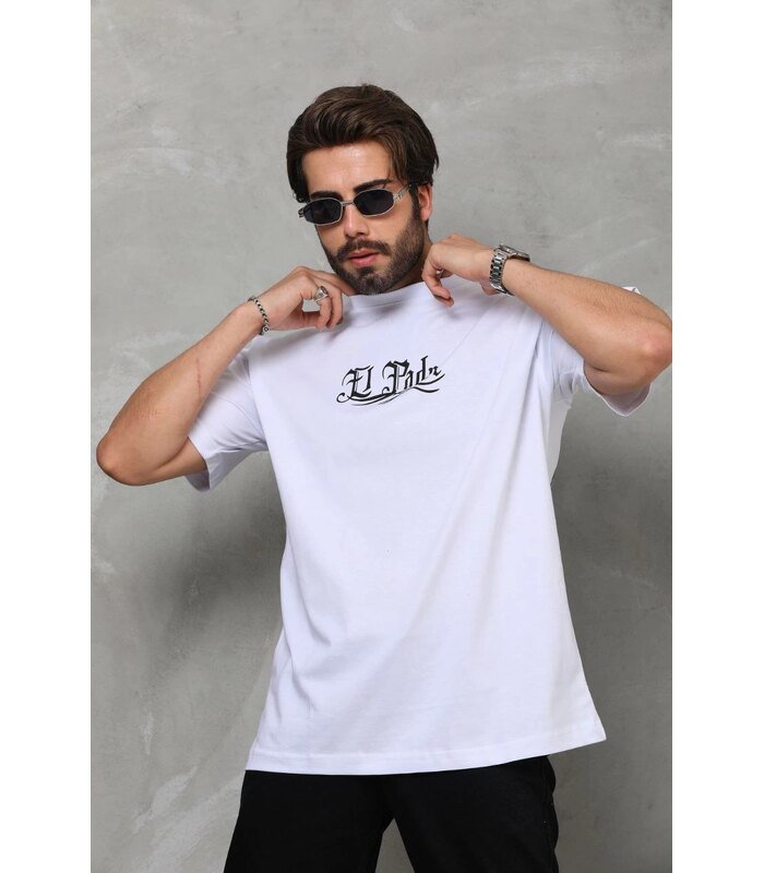 Erkek Kısa Kol Yazlık Tişört Bisiklet Yaka Baskılı Oversize T-Shirt - Beyaz