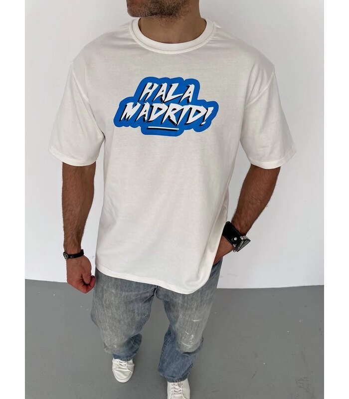 Erkek Kısa Kol Yazlık Tişört Bisiklet Yaka Baskılı Oversize T-Shirt - Beyaz