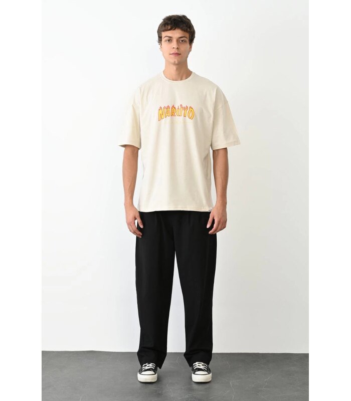 Erkek Baskılı T-Shirt Kısa Kol Bisiklet Yaka Regular Fit Rahat Kalıp Günlük Tişört - Beyaz