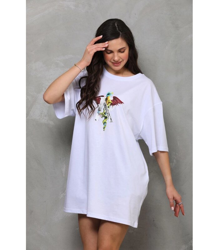 Kadın Baskılı T-Shirt Kısa Kol Bisiklet Yaka Regular Fit Rahat Kalıp Günlük Tişört - Beyaz