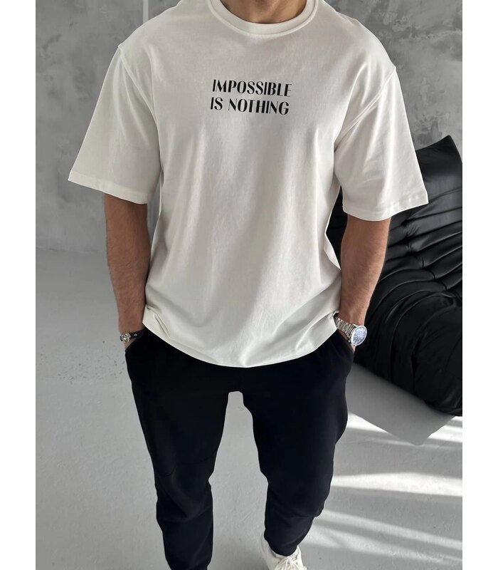 ERKEK Tişört Bisiklet Yaka Baskılı Oversize Kısa kol T-Shirt - Beyaz