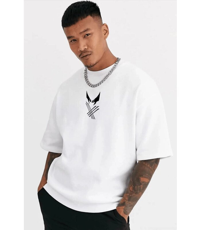 Erkek Kısa Kol Yazlık Tişört Bisiklet Yaka Baskılı T-Shirt - Beyaz