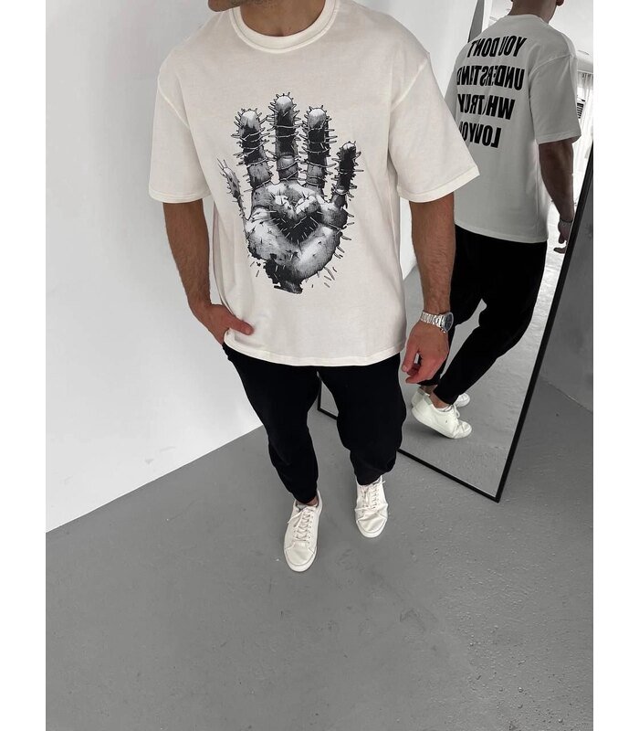Erkek Baskılı T-Shirt Kısa Kol Bisiklet Yaka Regular Fit Rahat Kalıp Günlük Tişört - Beyaz
