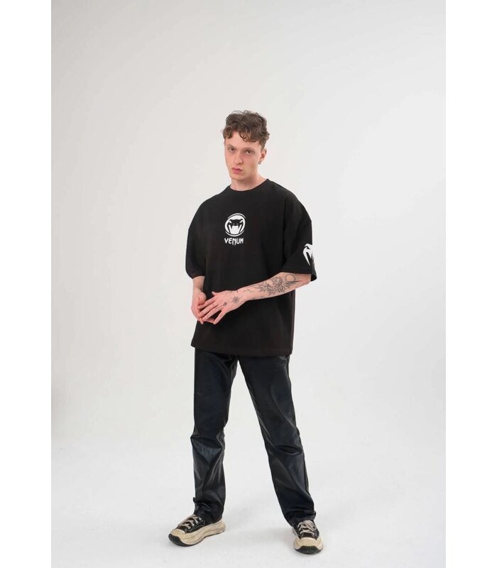 Erkek Kısa Kol Tişört Göğüs ve Kol Bisiklet Yaka Baskılı T-Shirt - Siyah