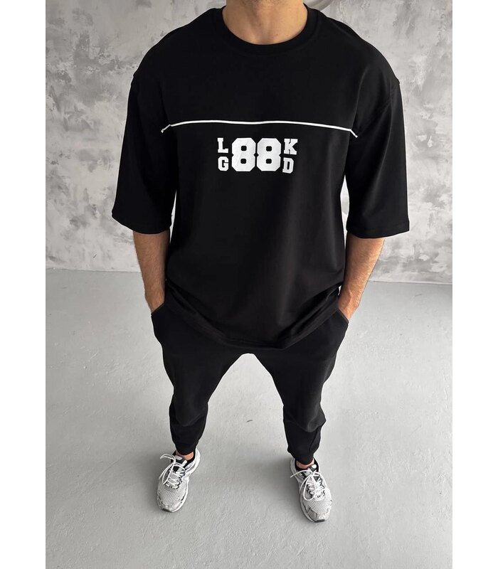 Erkek Kısa Kol Yazlık Tişört Bisiklet Yaka Baskılı Oversize T-Shirt - Siyah