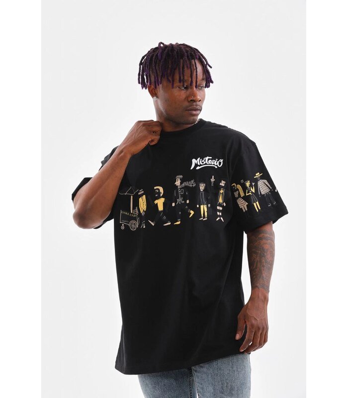 Erkek Kısa Kol Yazlık Tişört Bisiklet Yaka Baskılı Oversize T-Shirt - Siyah