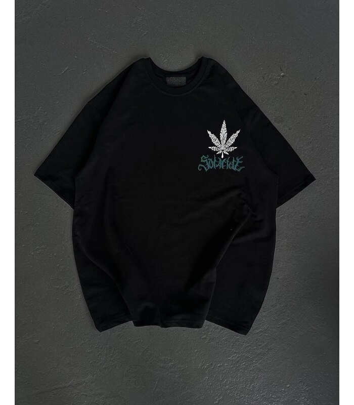 Kadın Baskılı T-Shirt Kısa Kol Bisiklet Yaka Oversize Rahat Kalıp Günlük Tişört - Siyah