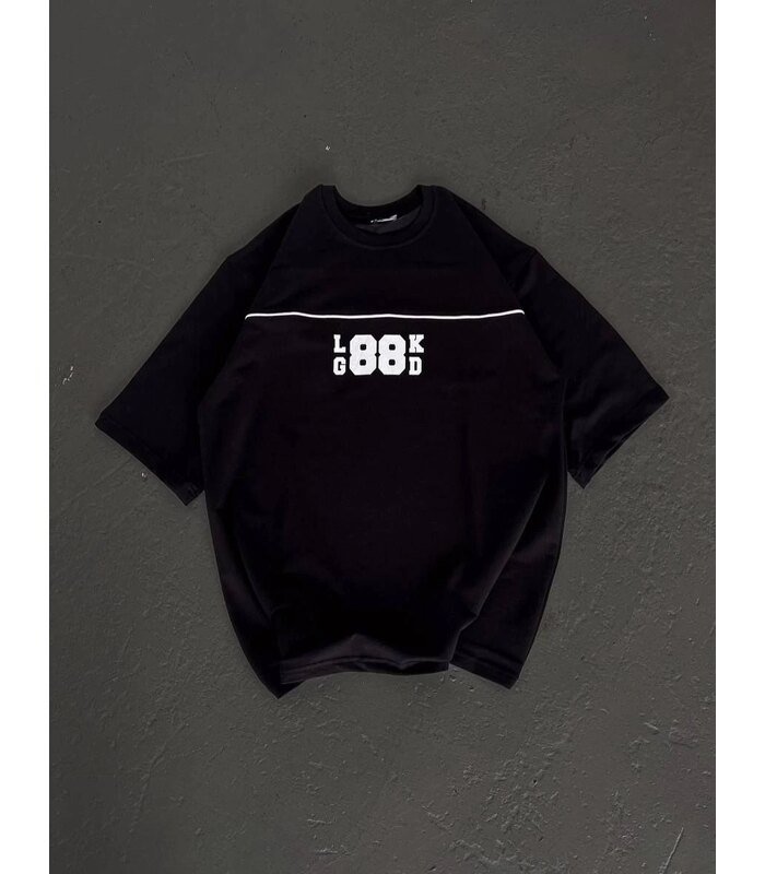 Kadın Baskılı T-Shirt Kısa Kol Bisiklet Yaka Oversize Rahat Kalıp Günlük Tişört - Siyah
